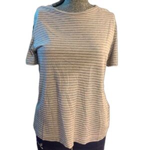 All Saints Pink Grey Striped T-Shirt Medium